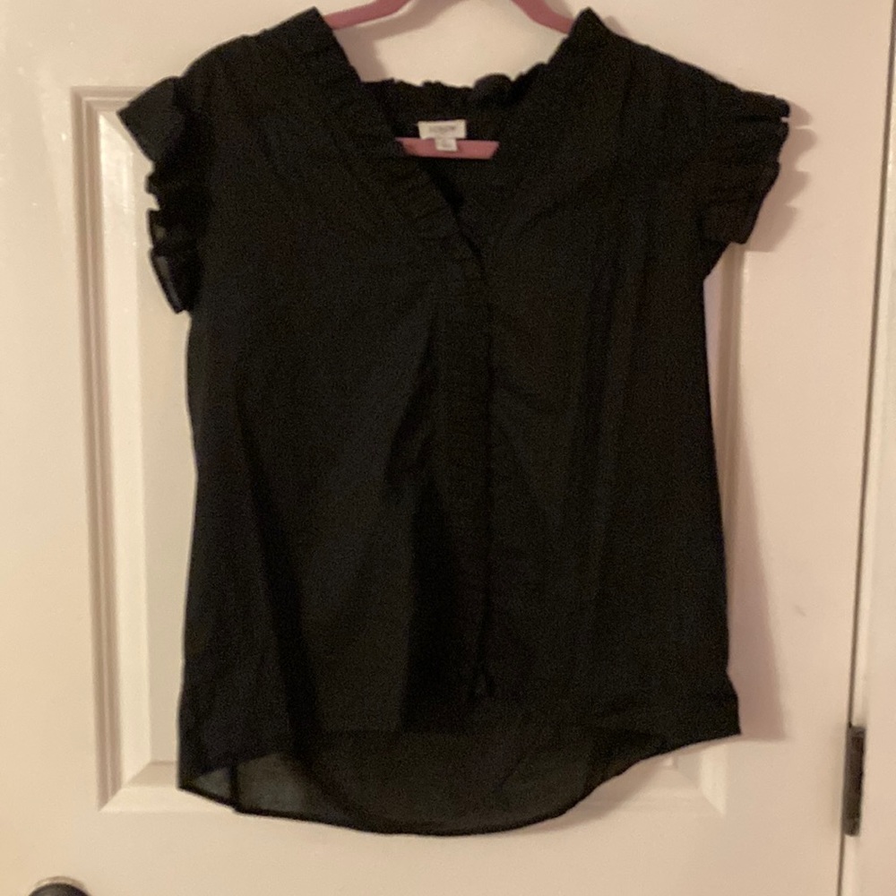 J crew linen size L ruffle short sleeve v neck top